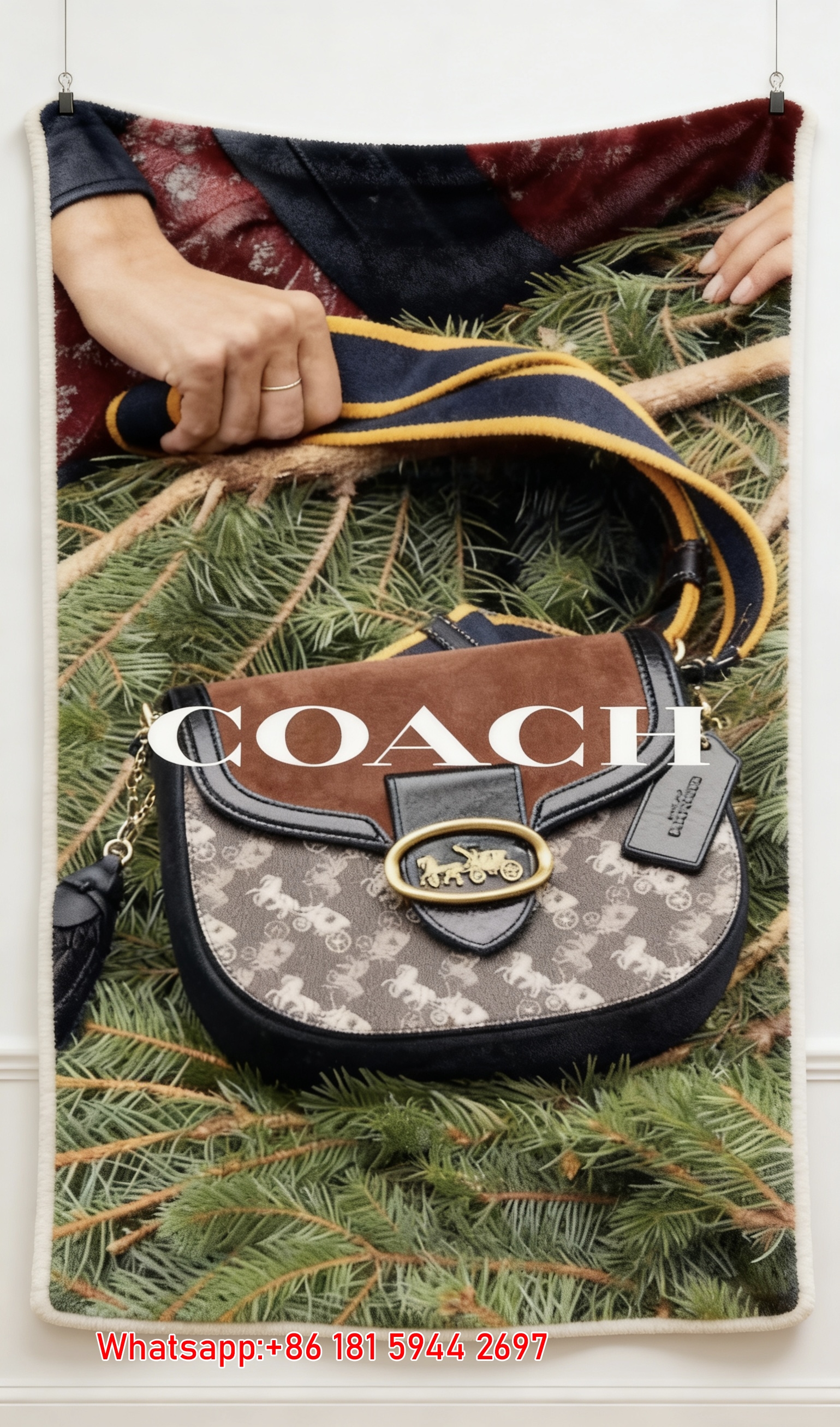 Coach Saddle Bag Pine Print Flannel Throw Blanket for Sofa C162